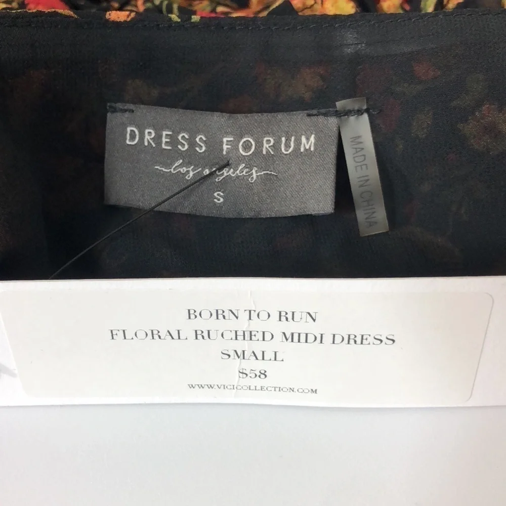 Dress Forum Los Angeles Born to Run Floral Ruched‎ Midi Dress Small NWT - Picture 8 of 9